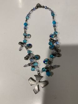 Beaded Necklace With Maltese Silver Cross Pendant