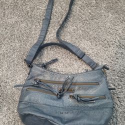 Blue Textured Faux Leather Bag. 