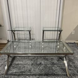 Cocktail Table Set – Glass Coffee Table + 2 End Table