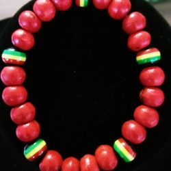Red Rasta Wood Bead Bracelet
