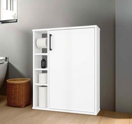 Newly Assembled Bathroom Cabinet with Shelves White Storage Organizer 4 Open Shelves