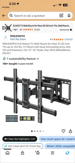 Perlesmith Large Full Motion TV Wall Mount