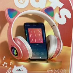 Pink Kids Cat Ears RGB Headphones Bluetooth