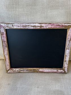 Real Wood Chalkboard, Pink and Wood  White Wash Frame 12 3/4x 12 1/2 Inch 