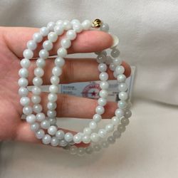 Clear Translucent White Jadeite Jade Beaded Necklace