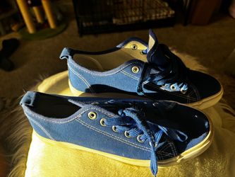 Blue Canvas Low-Top Sneakers