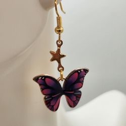 Purple Star Butterfly Earrings 