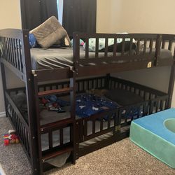 Bunk Bed, Full Over Full Bunk Bed with Fence Door, Slide, and Ladder - Bunk Bed, No Box Spring Needed