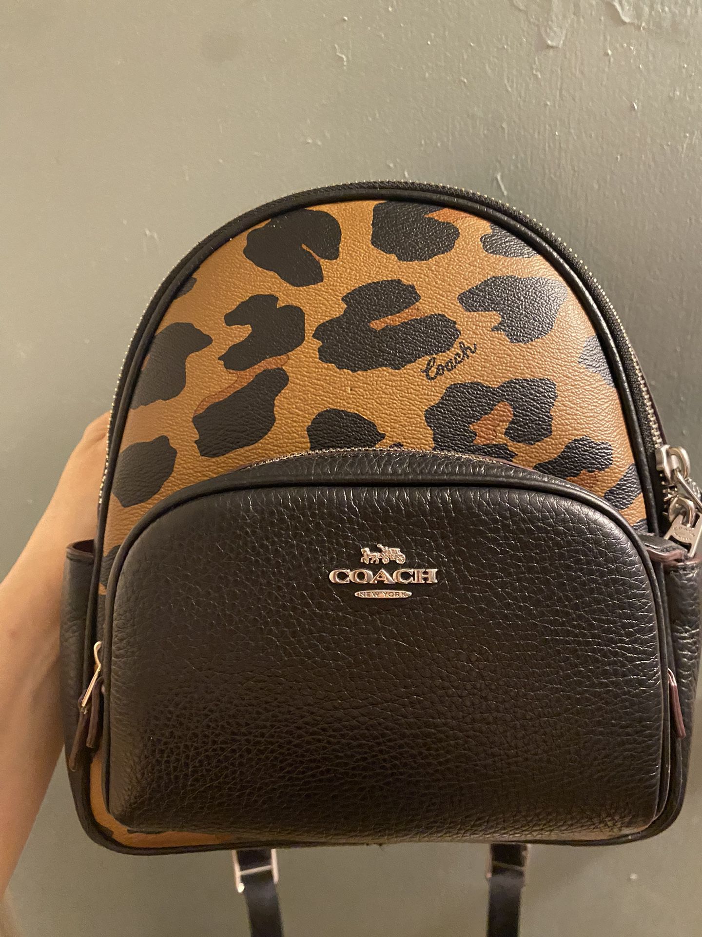 Coach Mini Court Backpack In Signature Canvas With Leopard Print