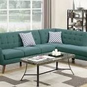 Brand New 111" x 85" Teal/Tan/Ash Black Linen Midcentury Modern Sectional