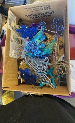 Box Of Various Christmas Ornaments 