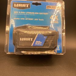 HART 20-Volt Lithium-Ion 4.0Ah Battery, which is compatible with all HART 20V power tools. 