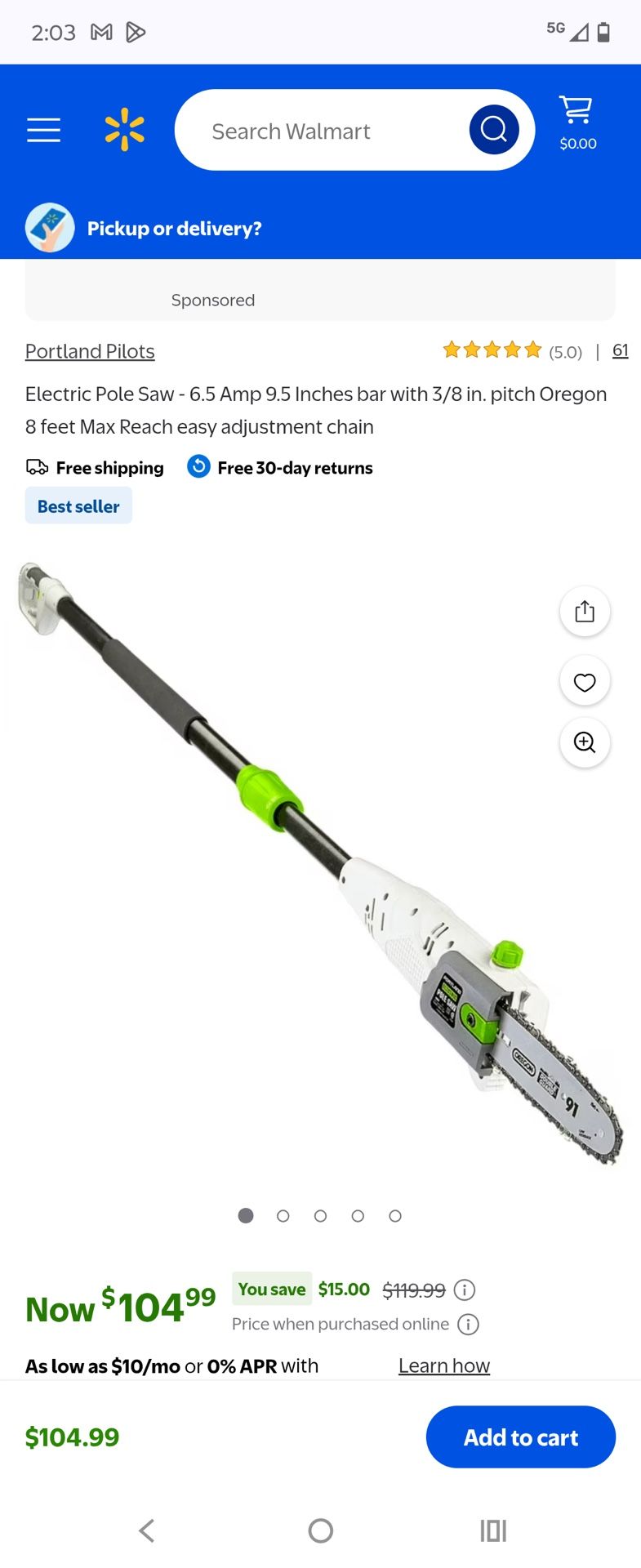 PORTLAND 6.5 Amp, 9.5 in. Electric Pole Saw