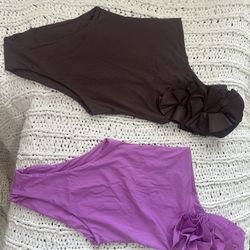 Off The Shoulder- Bodysuit - Brown And Violet $50 Each 