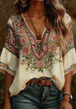Bohemian western style blouse Large