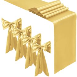 Aormenzy  4 Pack Luxury Gold Satin Table Runners, 12 x 108 Inch Silky Wedding Table Runners, Elegant Table Decor, Soft and Shiny Table Runners for Bir
