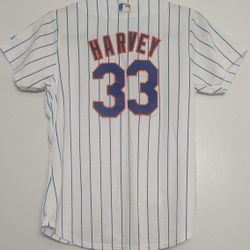 MLB Majestic New York Mets Matt Harvey Baseball Jersey White Pinstripe Men's Size Small