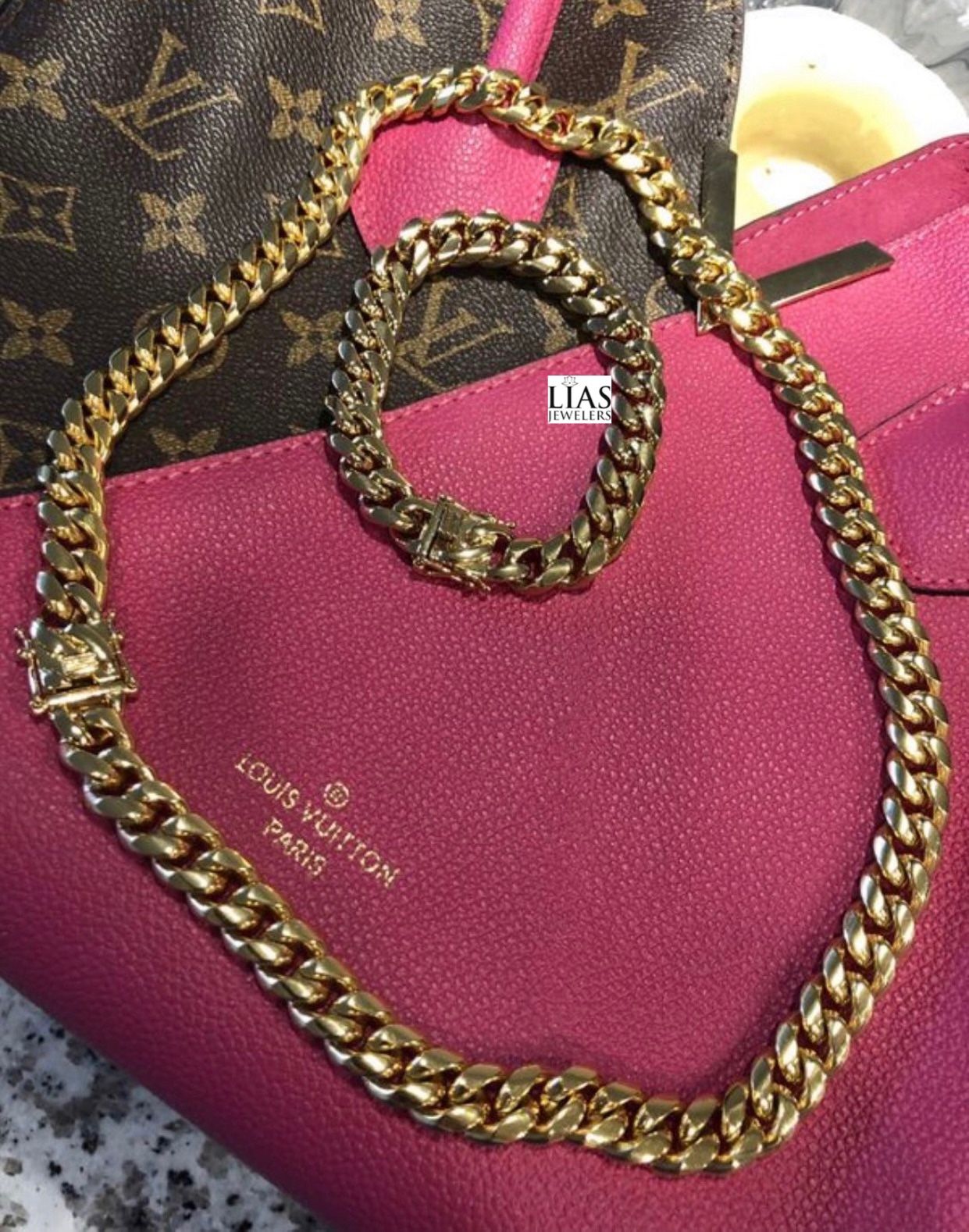 New 18k Yellow Gold Cuban Link Chain And Bracelet