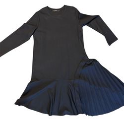 Black Midi Dress With Pleated Side Skirt  