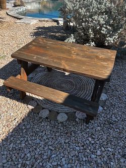 Kids Wooden picnic table with attached Bench