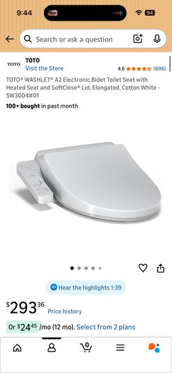 New TOTO A2 Electronic Bidet Toilet Seat