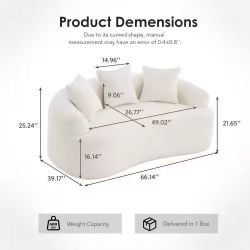 White boucle curved sofa with pillows