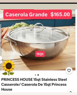 Especial $165.00 Caserola Grande 15Qt Prepara Grandes Cantidades De Comidas  Acero Inoxidable Princess House Ventas Finales