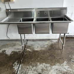 New 73" 3 Compartment Stainless Steel Sink