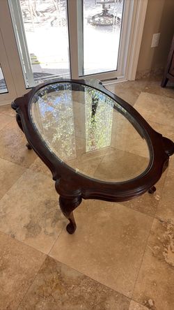 Oval Glass Top Coffee Table Dark Wood