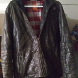 Hugo Boss Brown Leather Jacket Size M Used