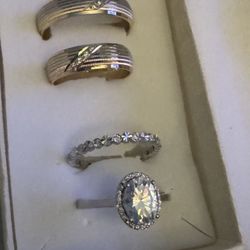 4 Wedding Rings Set 14k Gold With Dimonds 
