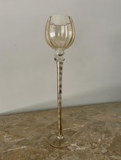 Tall Home Essentials Amber Long Stem Glass Candle Holder