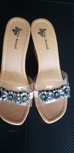 Vina Sandals clear strap wedge sandals with a crystal embellishment on the band