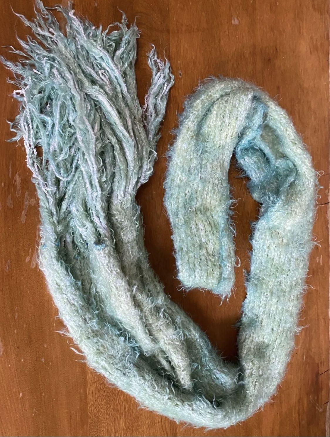 Handmade Blue Sea Green Fringe Long Soft Furry Knit Scarf Wrap Winter Boho