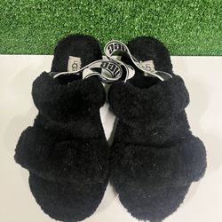 Ugg Black And White Fuzzy Sandals Size 10 
