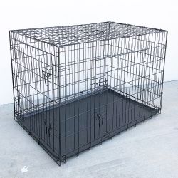 New $70 Folding 48” Dog Cage 2-Door Pet Crate Kennel w/ Tray 48”x29”x32” 