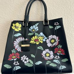 A.BELLUCCI Genuine Leather Multi Color Floral Print Purse 