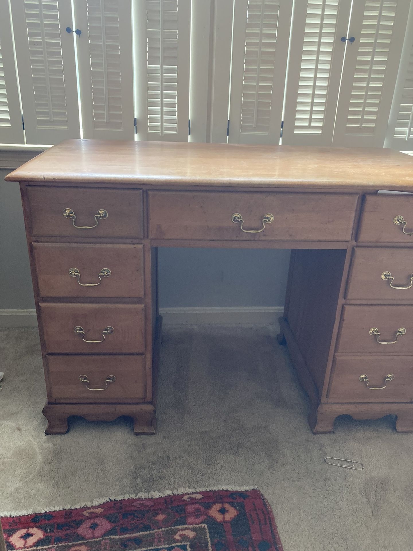 Solid Maple Vintage Desk W/ Brass Hardware