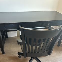 Solid Wood Black Desk with Matching Roller Chair