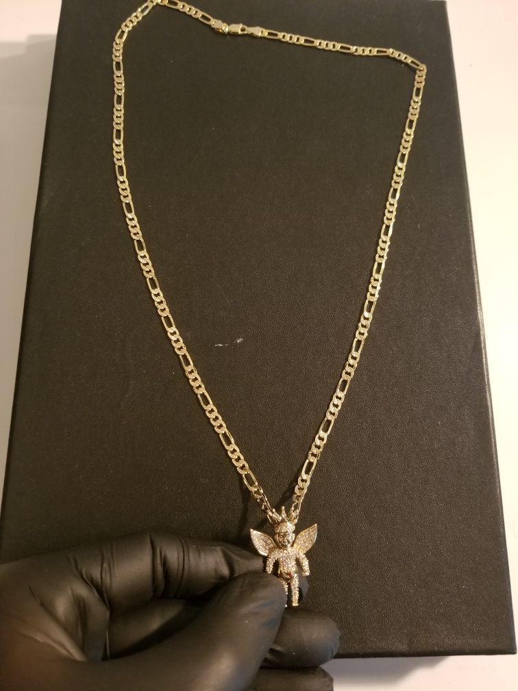 14k gold filled figaro chain, with angel pendant.