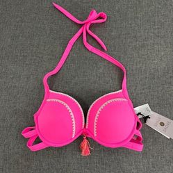 Shade & Shore  Bikini Top 34B ‎ Neon Pink Brand New!   swimsuit top  Tassel