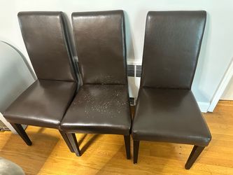 Set of 3 Brown Leather Dining Chairs