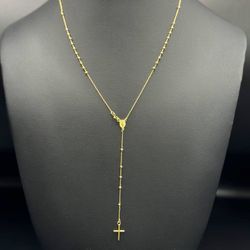 14k yellow gold 16.5” religious Rosary chain with cross and Saint Mary necklace
