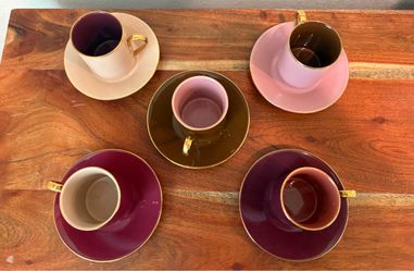 Set of 5 Porcelain Demitasse Cups and Saucers