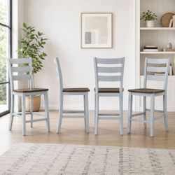 Set of 4 - Light Gray / Walnut Counter Height Dining Chairs [NEW] **Assembly Req** [CHAIRS ONLY  / TABLE NOT INCL]