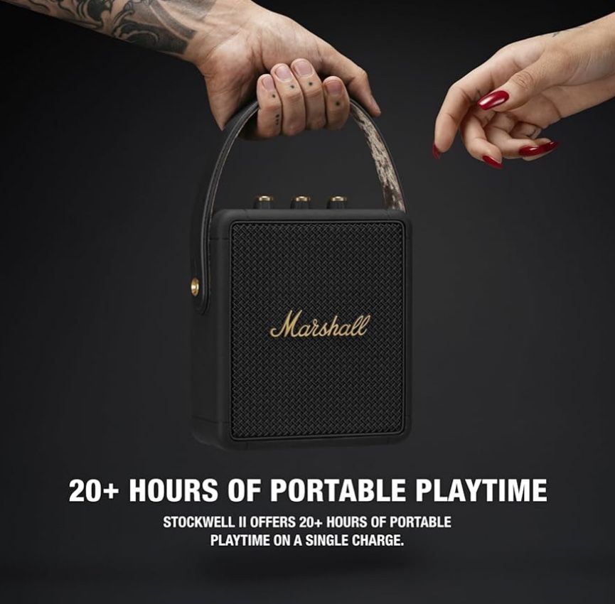 Marshall Stockwell II Portable Bluetooth Speaker, Black and Brass