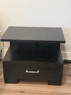 Black Nightstand / Side Table with Drawer & Shelf