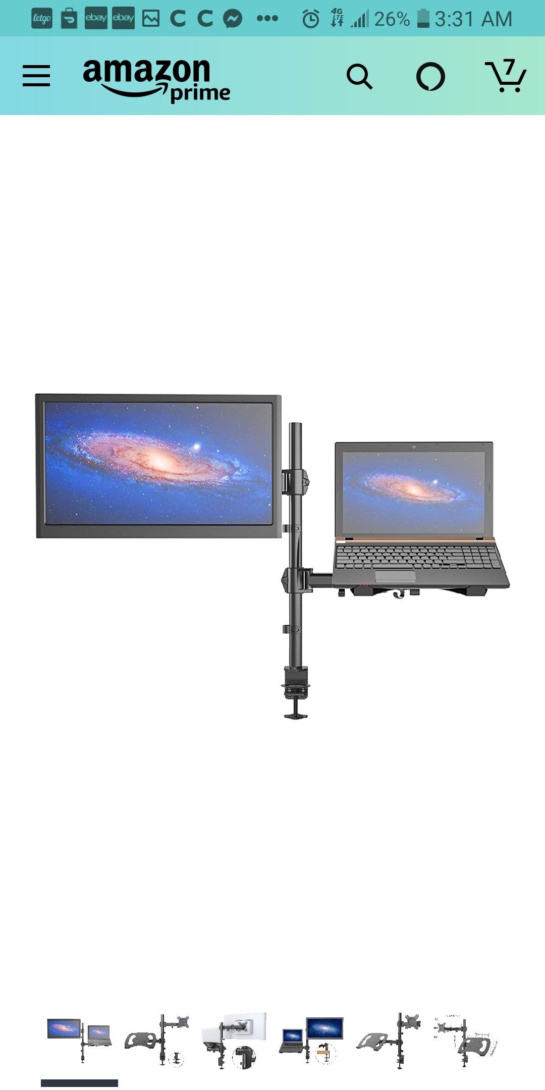 SHOPPINGALL Fully Adjustable Dual Gas Spring 2 in1 Monitor & Laptop OR Double Monitors Mount Stand