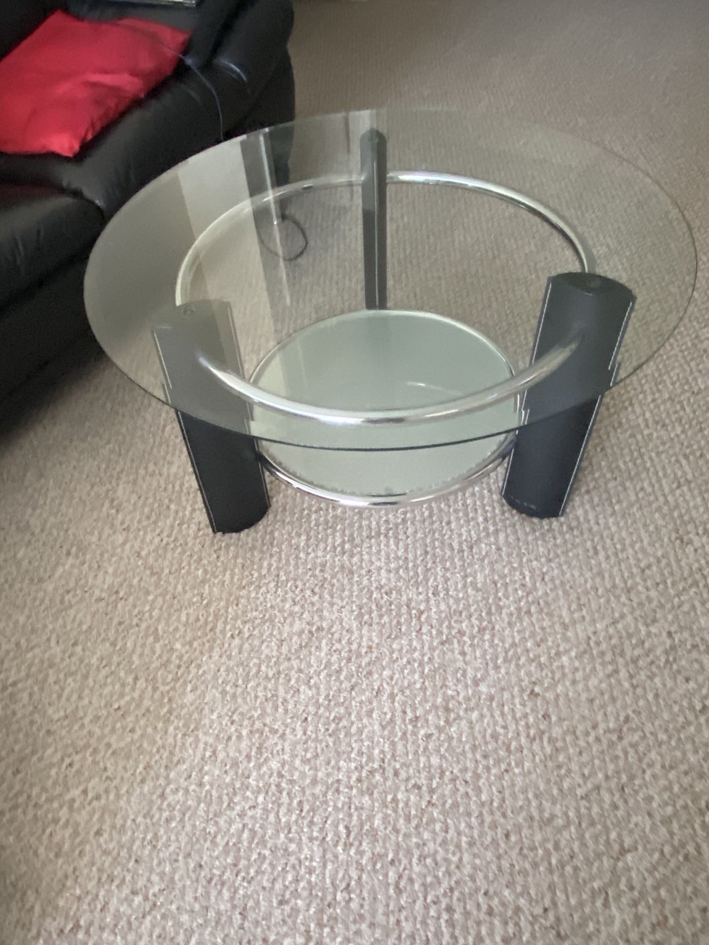 2-tier glass/leather Coffee & 2 End Tables