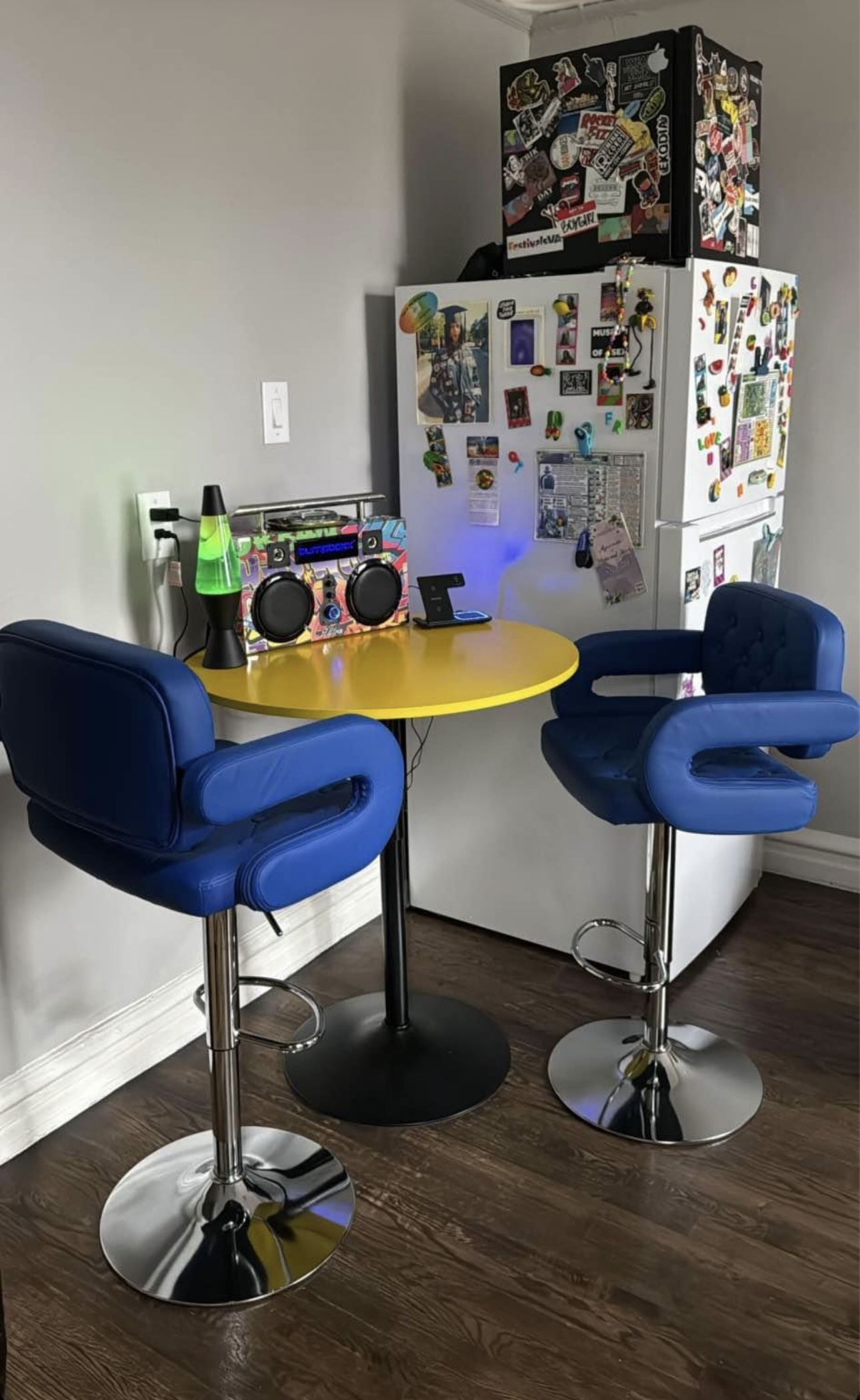 Adjustable Yellow Table & Blue Bar Stool Set